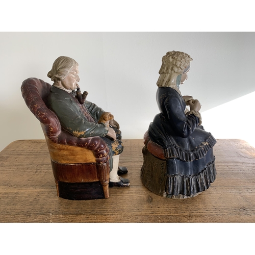 81 - A pair of late 19th/early 20th Century Bernard Block Eichwald Majolica pottery tobacco jar figures o... 