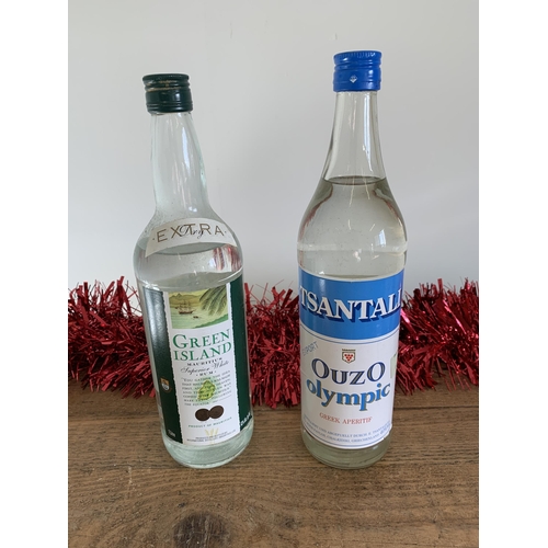 9 - A one litre Green Island Mauritius Superior white rum plus a Tsantali Greek ouzo