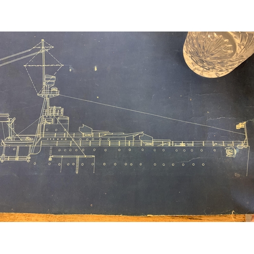 14 - A military jack knife, broad arrow marked and dated 1946 plus a WW1 era blue print of a naval ship, ... 