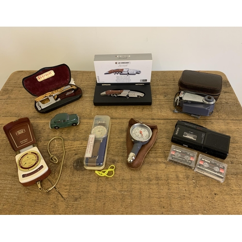 15 - A small selection of items of interest including a cased 'Starrett' micrometer, a German motometer, ... 