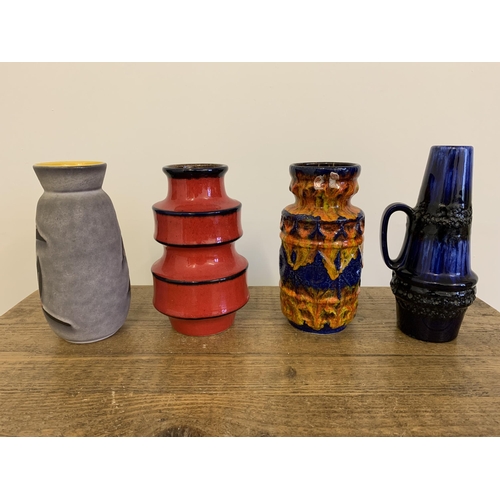 168 - Four vintage West German vases and jug, the largest 8 1/2