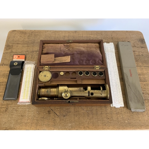 17 - A vintage wood boxed field microscope with various fittings, no makers mark, plus a boxed 'Aristo El... 