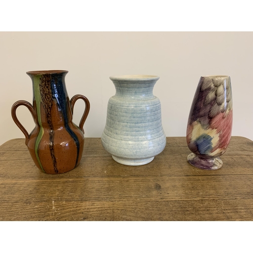 171 - A George Clewse Art Deco period vase plus an 'Oldcourt' ware vase and a Belgium made two handled vas... 