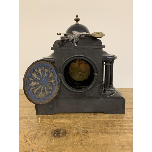 172 - Turn of the century slate mantel clock, no obvious maker, comes with pendulum and key, 11