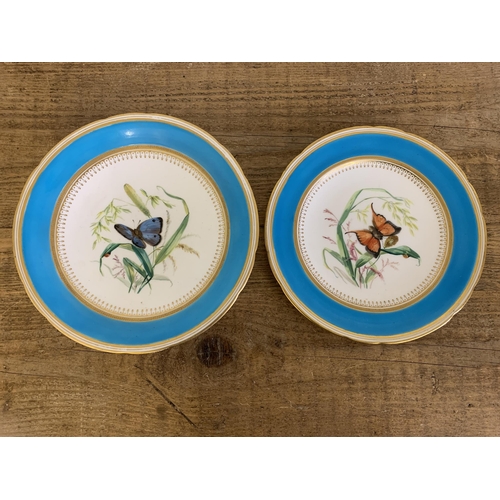 176 - An early 20th Century Minton hand painted comport and plate decorated with butterflies plus two late... 