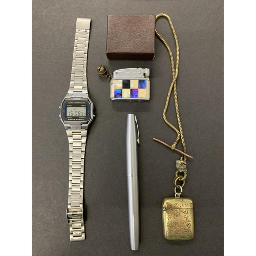 20 - A vintage Casio alarm chronograph wristwatch plus a Shaeffer ink pen, a boxed 'Pigeon' automatic sup... 