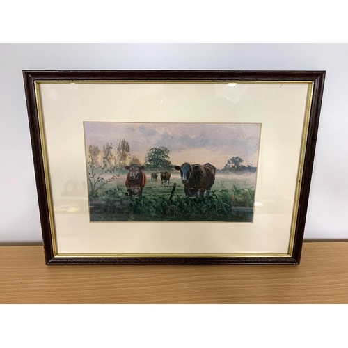 271 - Joe Crowfoot watercolour 'Cattle at Henstead', framed and glazed, 7 1/2