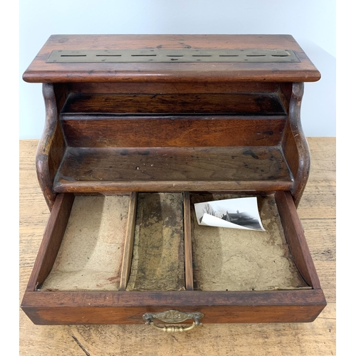 295 - An unusual antique wooden till, coins are posted through the top and slide down to opening draw, 14 ... 