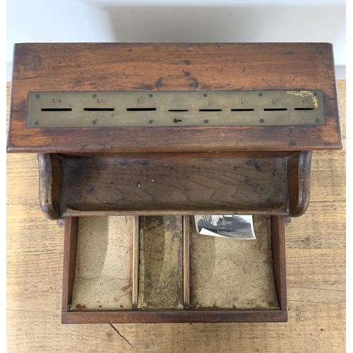 295 - An unusual antique wooden till, coins are posted through the top and slide down to opening draw, 14 ... 