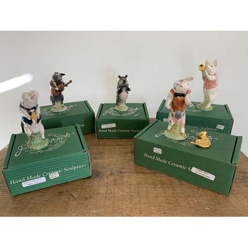 35 - Five boxed vintage Beswick pig band members including PP1 John Conductor, PP2 Matthew Trumpeter, PP4... 