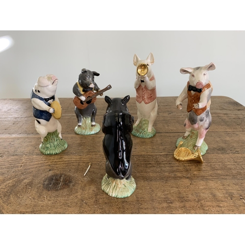 35 - Five boxed vintage Beswick pig band members including PP1 John Conductor, PP2 Matthew Trumpeter, PP4... 