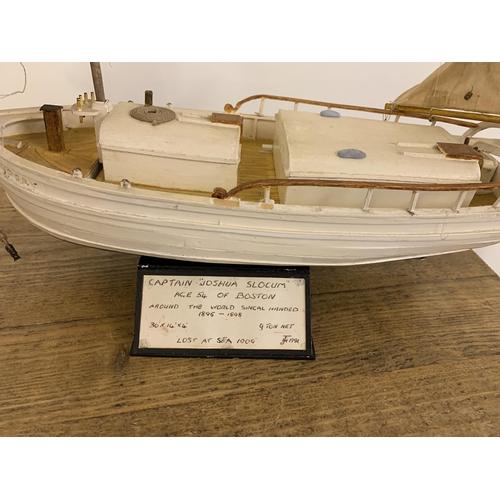 40 - Two scratch built boats, one with plaque which reads 'Captain Joshua Slocum Age 54 of Boston Around ... 