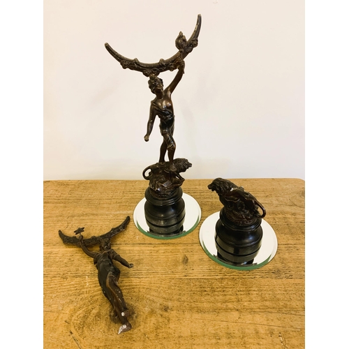 50 - A pair of antique spelter classical figures with mirrored bases (one as found), the other approx. 15... 