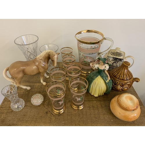 54 - A selection of china and glassware including a vintage lemonade set, Goebel figurine etc