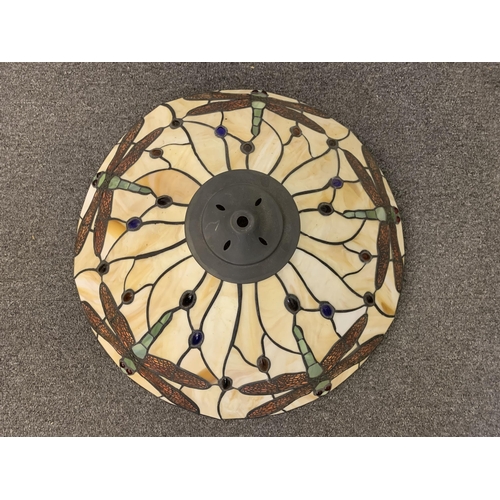 59 - A large Tiffany style pendant light shade decorated with dragonflies, comes with ceiling rose fittin... 