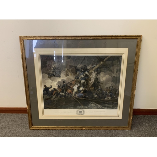 61 - A large framed and glazed Naval print 'The Cutting out of the Corvette la Chevrette on the Night of ... 