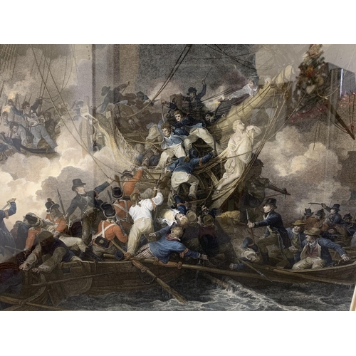 61 - A large framed and glazed Naval print 'The Cutting out of the Corvette la Chevrette on the Night of ... 