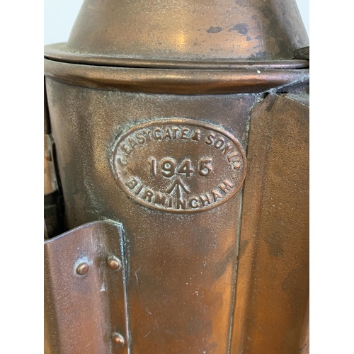 13 - WW2 era dated 1945 and military marked copper lantern, Eastgate & Sons Ltd Birmingham, 13