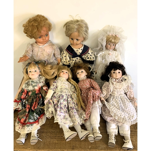 190 - Seven vintage collectors dolls, some with bisque heads, three from the 'Classique Collection'