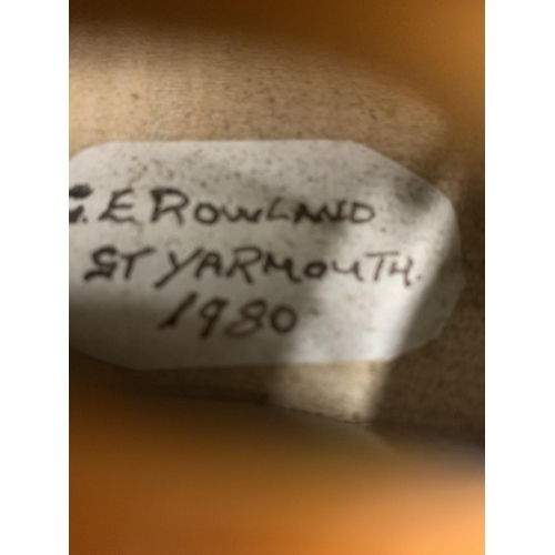 207 - A vintage violin, internal label reads 'G E Rowland Great Yarmouth 1989' plus one other 1980