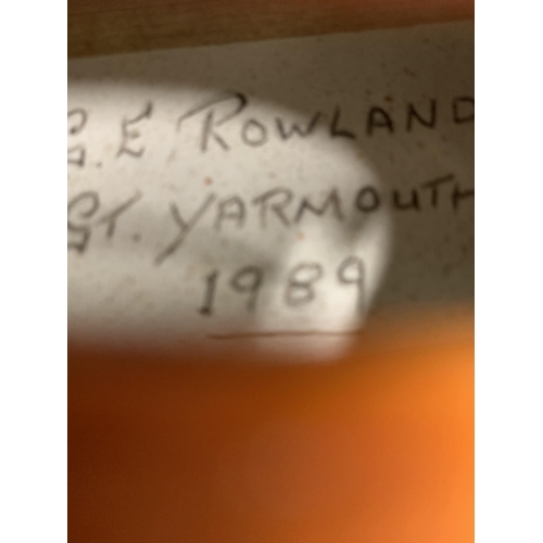 207 - A vintage violin, internal label reads 'G E Rowland Great Yarmouth 1989' plus one other 1980