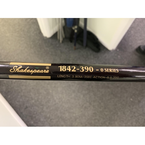 227 - A Shakespeare 1842-390 Series 3 piece fishing rod, an Olympic Stallion DTB boat rod and accessories