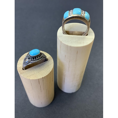 242 - Two sterling silver and turquoise stone set rings, the largest approx. size P, the other approx. siz... 