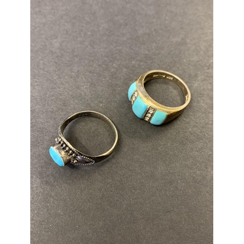 242 - Two sterling silver and turquoise stone set rings, the largest approx. size P, the other approx. siz... 