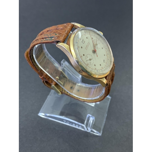 260 - A stunning 1950's 18ct gold Formida chronograph wristwatch with high end movement, 40mm face, weight... 