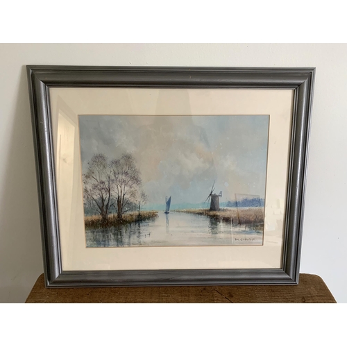 280 - Joe Crowfoot (1946-2017) framed and glazed watercolour 'Broadland', 15 1/4