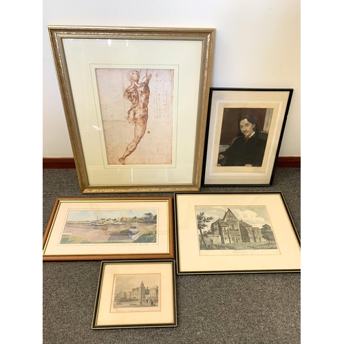 322 - Various paintings and prints including in the manner of Arthur Frederic Oldman (1942-2022), charcoal... 