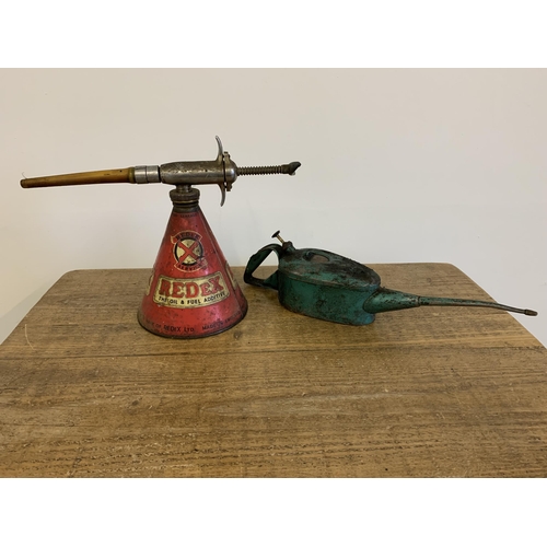 336 - A vintage green Braimes oil can with a Redex Oil and Fuel Additive can