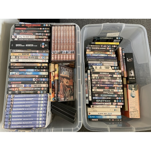 348 - Two boxes of mixed DVD films etc