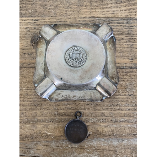 39 - A hallmarked silver dated 1923 Lune Valley Motorcycle Club 'West Bank Sands' trophy ashtray plus a b... 