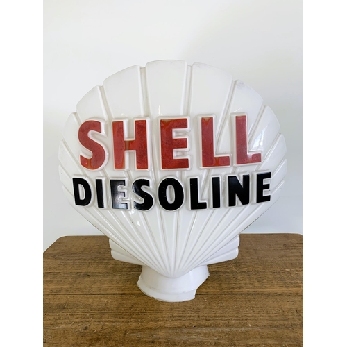 65 - A vintage Shell 'Diesoline' white glass petrol pump top, approx. width 17