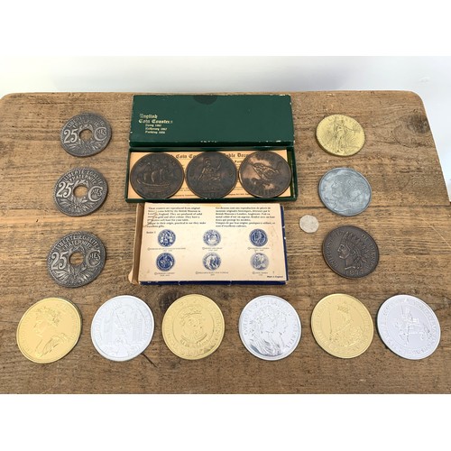 230 - Various oversized historic coin coasters, some boxed