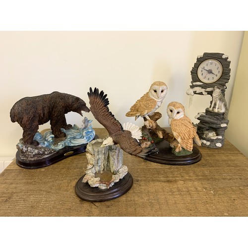 351A - Three figurines including a Juliana Collection bear, Country Artists 'Barn Owl Pair' and 'Free Spiri... 