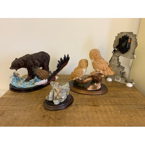 351A - Three figurines including a Juliana Collection bear, Country Artists 'Barn Owl Pair' and 'Free Spiri... 