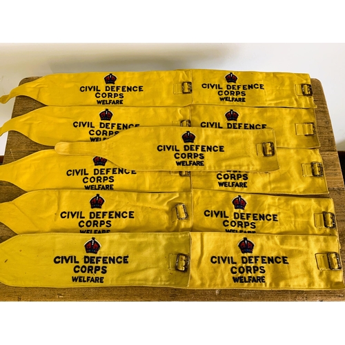 316 - Eleven Civil Defence Corps 'Welfare' arm bands, broad arrow mark and dated 1953, all from storage (u... 