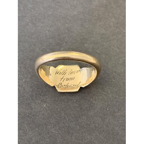 134 - A 9ct gold hallmarked ring with engraved initials to top, also engraved on the inner 'With Love From... 