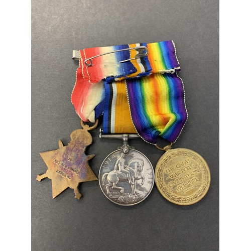 152 - WW1 1914/15 Star Trio of medals awarded to 76 Cpl W.A.Smith Essex Regiment