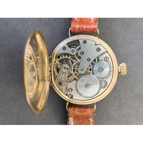 192 - A fine 9ct gold military wristwatch, clearly hallmarked on inner case for Birmingham 1918 and 'Denni... 