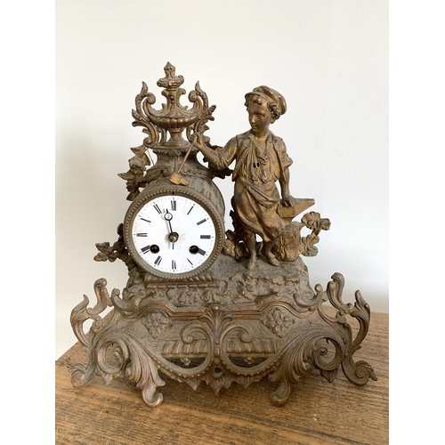 207 - Two gilded spelter mantel clocks, both approx. 11