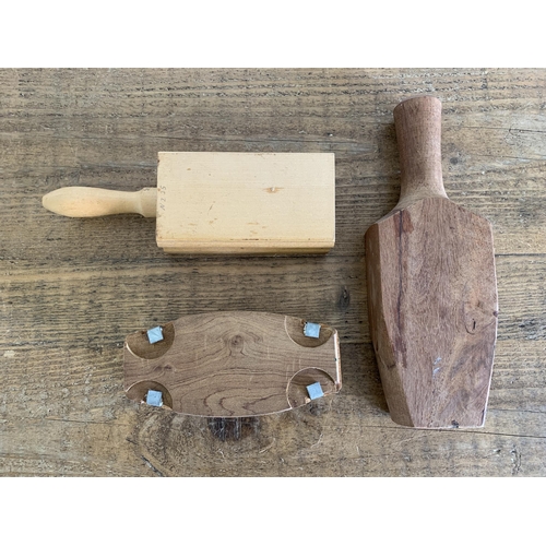 223 - Three vintage carved wood butter moulds, the largest approx. 10