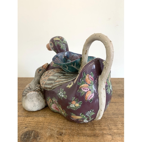 235 - A vintage Chinese stoneware duck teapot/lidded vessel, approx. 11 1/2