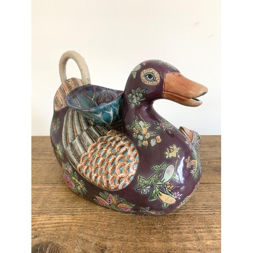 235 - A vintage Chinese stoneware duck teapot/lidded vessel, approx. 11 1/2