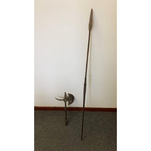 280 - African spear having a short wood shaft and long spear head 45 1/4