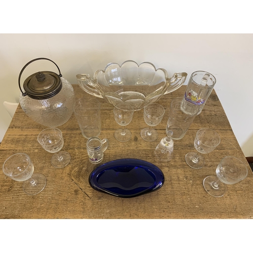 5 - Mixed glassware including Pall Mall glasses, blue glass dish etc