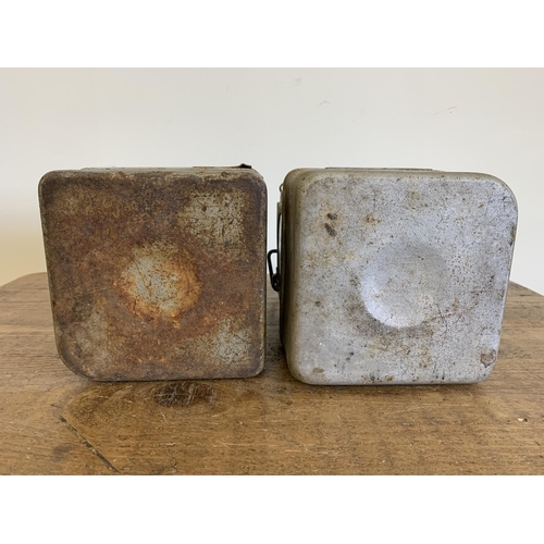 96 - A pair of vintage possibly railway lamps with later silver paint, approx. 11 1/2