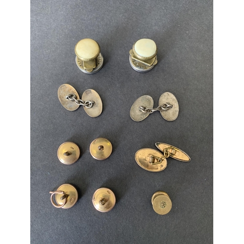 140 - A pair of white metal faced bachelor buttons, various yellow metal buttons marked 'gilt' plus a pair... 